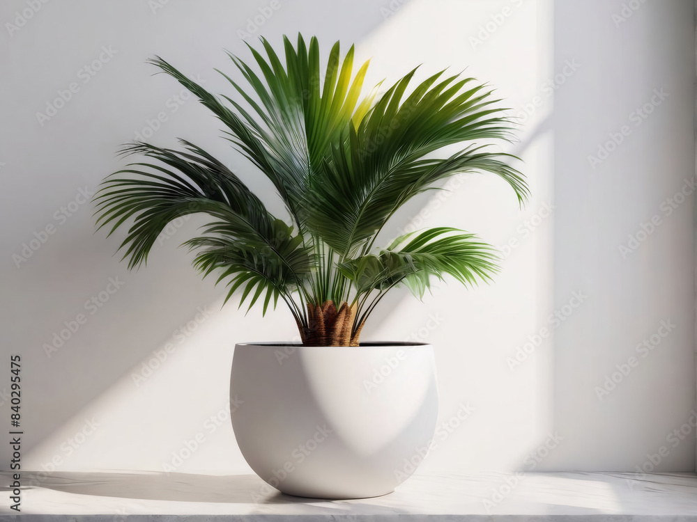 Fototapeta premium Sago Palm in a White Pot by a Window.