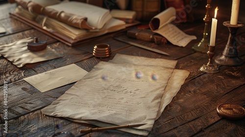 Timeless Treasures Medieval Historian's Desk with Quill Manuscripts and Blank Business Cards