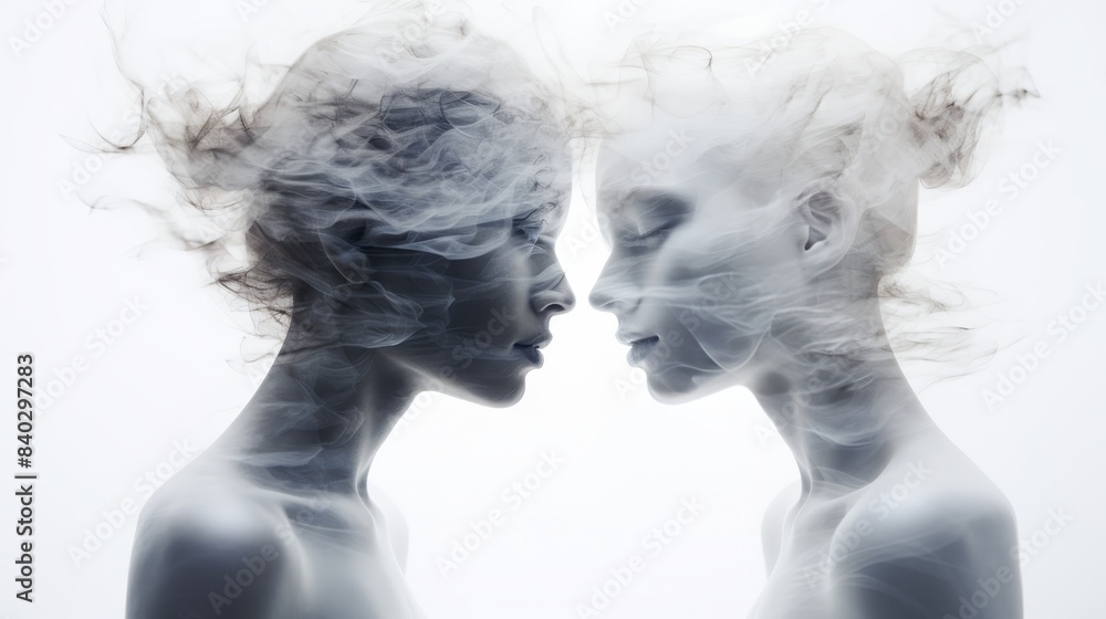 Double exposure art on white background for graphic design and creative projects Double exposure art on white background for graphic design and creative projects