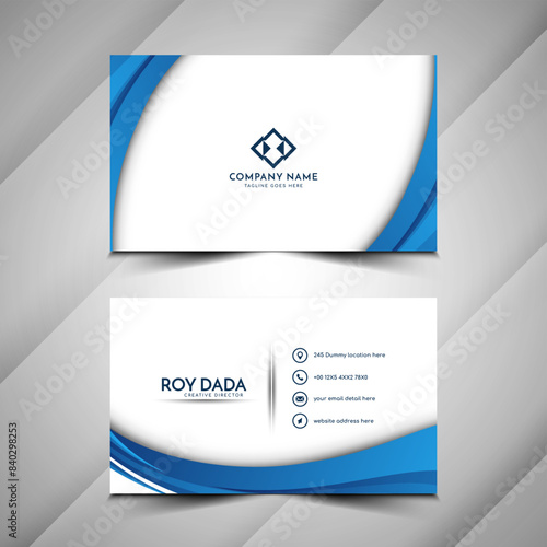 Abstract blue wave style business card design template