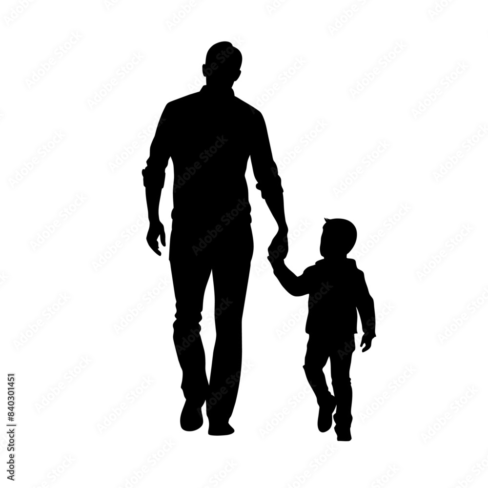 Silhouette father holding child's hand Silhouette father holding child's hand