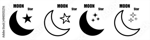 Half moon stars icon. crescent moon, Shine and sparkle stars vector icon sign - night or dark mode icons for app user interface and web elements