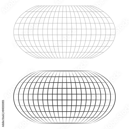 Simple flat black blank world grid of meridians and parallels isolated on a white background with editable strokes. Futuristic or retro style concept for presentation, or poster. Vector illustration