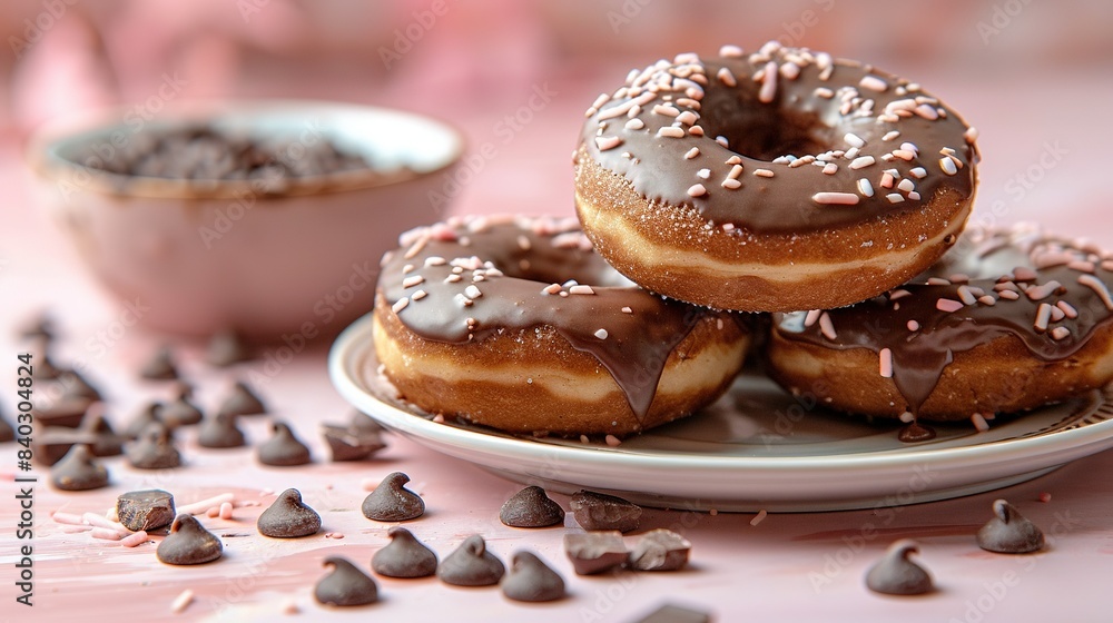 A chocolate donut and chips plate with sprinkles A chocolate donut and chips plate with sprinkles