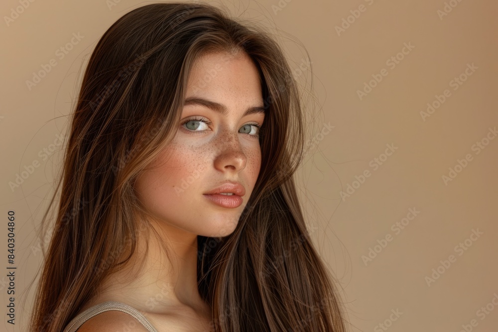 Beautiful brunette woman with long healthy hair. Copy space for text Beautiful brunette woman with long healthy hair. Copy space for text