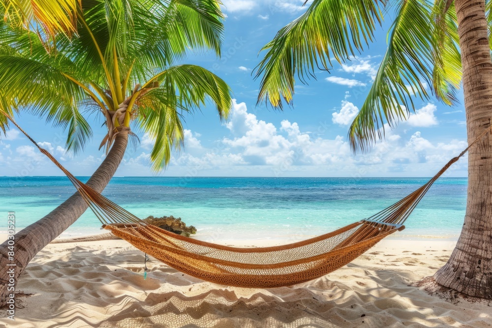 Fototapeta premium Tropical beach landscape with hammock on palm trees
