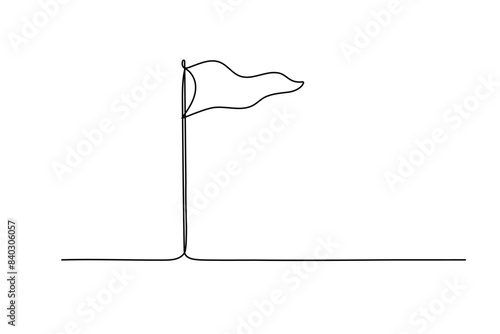 Outline billowing flag. Hand drawn one line graphic isolated icon.