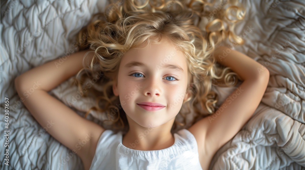 portrait of a girl Relaxing on a soft and happy bed. portrait of a girl Relaxing on a soft and happy bed.