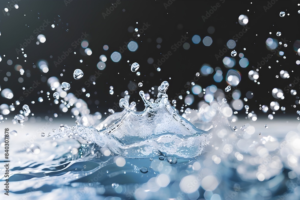 A Splash of Sparkling Water Bubbles Against a Dark Background A Splash of Sparkling Water Bubbles Against a Dark Background