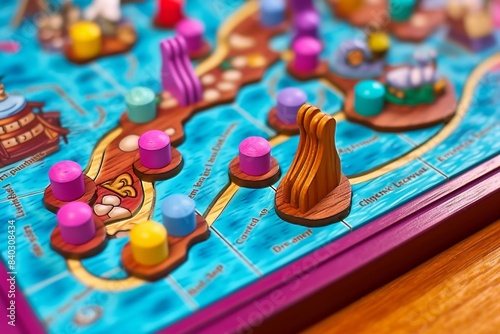 Colorful childrens board game close-up with easy rules and bright colors on playful background
