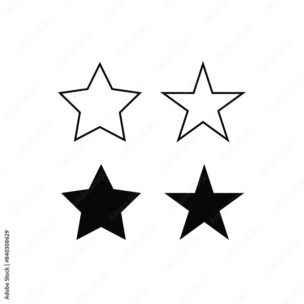 Vector outline and black stars icon set. Vector outline and black stars icon set.