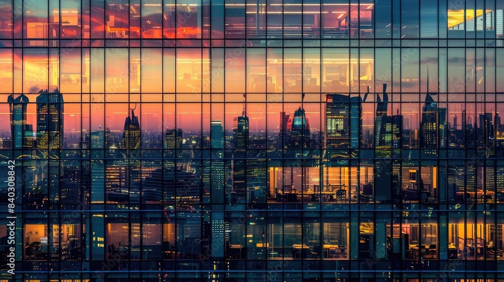 High-rise buildings, cityscape, modern architecture, sunset sky, urban ...