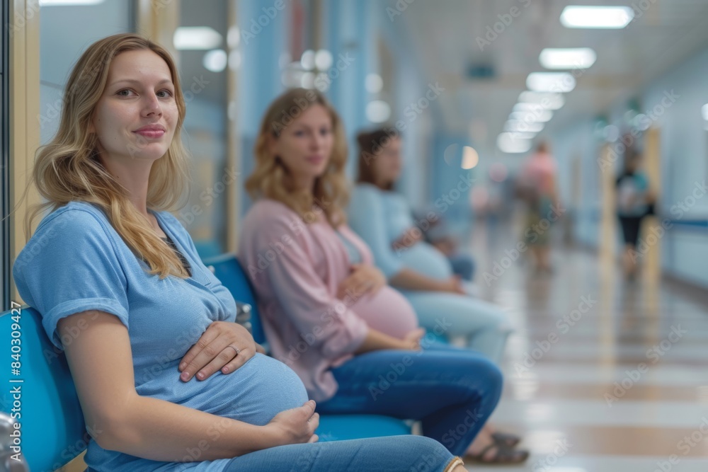 Pregnant women queuing at the antenatal clinic to see a gynecologist Pregnant women queuing at the antenatal clinic to see a gynecologist