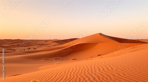 Stunning sunrise in the desert with clearly visible horizon line  scenic landscape photography