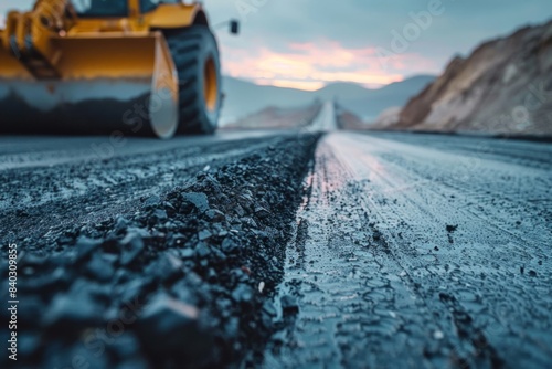 Asphalt road roller at the construction site of a new road © Michael