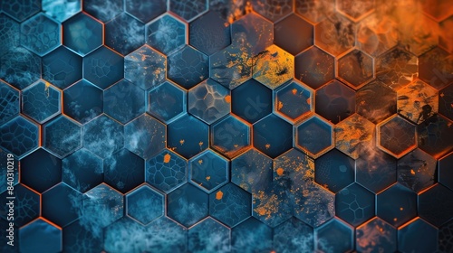 honeycomb lacquered background in blue and orange with a modern photo