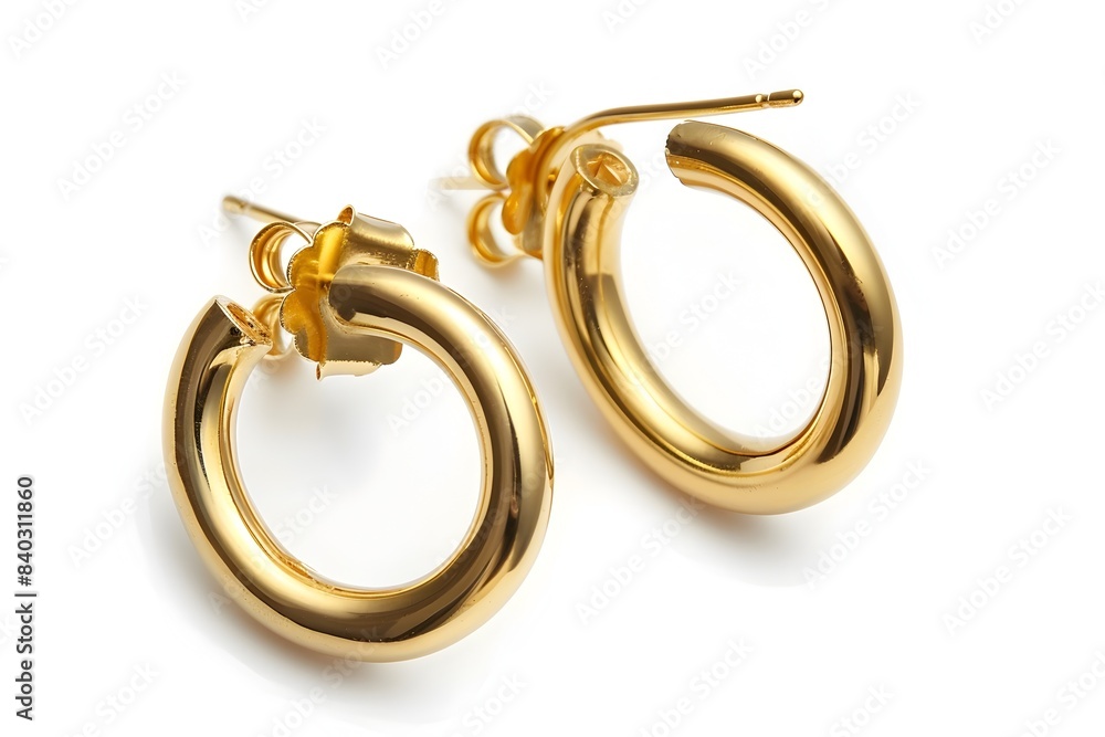 A Pair of Gold Hoop Earrings Isolated on a White Background A Pair of Gold Hoop Earrings Isolated on a White Background