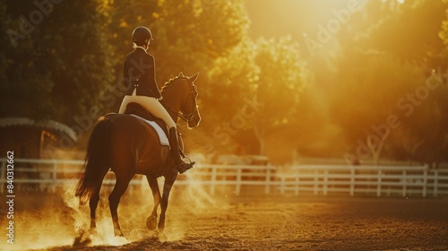 Rider Performing Dressage Routine at Equestrian Show

