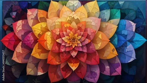 nature-inspired watercolor, complex watercolor mandala art with geometric designs symbolizing natures beauty and balance in intricate detail