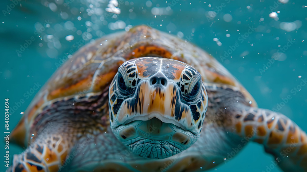 Obraz premium close-up portrait of a green sea turtle underwater