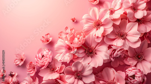 Vibrant pink flowers against a pink background  calm and beauty