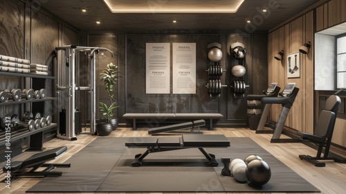 Elite Athlete's Personal Sanctuary Home Gym with HighEnd Equipment Trophies and Motivational Posters for Peak Performance and Success
