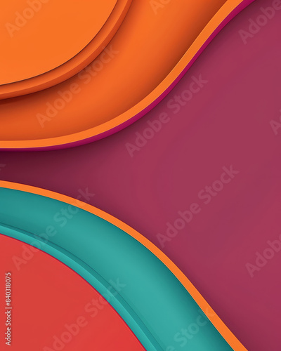 Abstract wavy design with vibrant colours of orange, teal, and purple. Suitable for modern presentations and digital backgrounds.