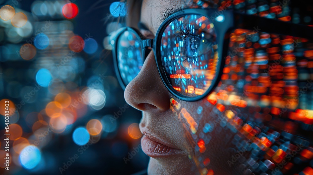 data analytics digital technology and night overlay programmer or it person in glasses on screen programming and cybersecurity research.stock illustration data analytics digital technology and night overlay programmer or it person in glasses on screen programming and cybersecurity research.stock illustration