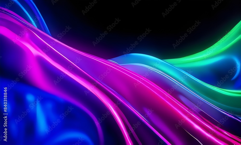 Digital artwork of fluid neon waves with a silky texture, glowing in pink and blue hues against a dark, mysterious background Digital artwork of fluid neon waves with a silky texture, glowing in pink and blue hues against a dark, mysterious background