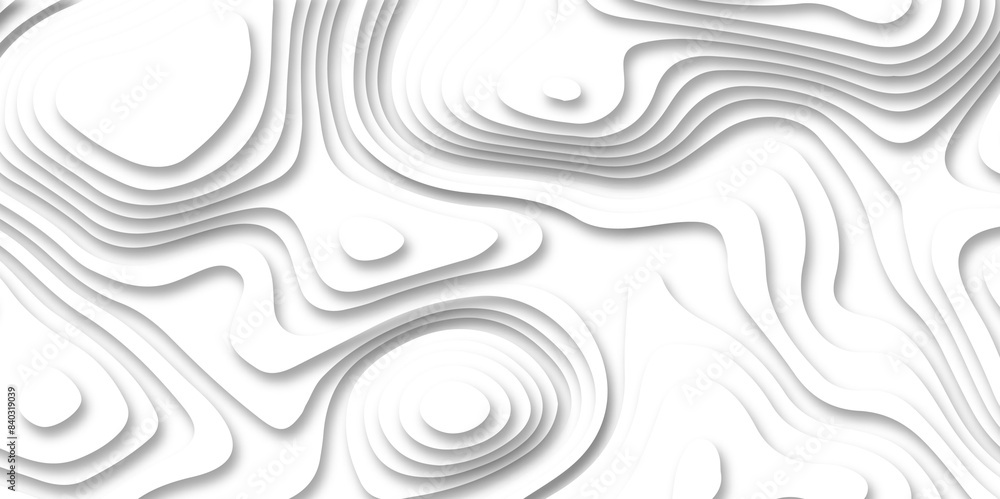 Fototapeta premium Abstract white paper cut background with line. 3d topography relief. Vector topographic illustration. realistic papercut decoration textured with wavy layer and shadow. seamless pattern wave design.