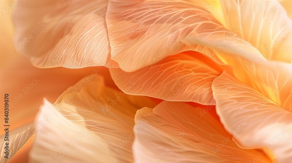 Closeup of translucent petals with subtle yellow accents on the soft peach color background. Closeup of translucent petals with subtle yellow accents on the soft peach color background.