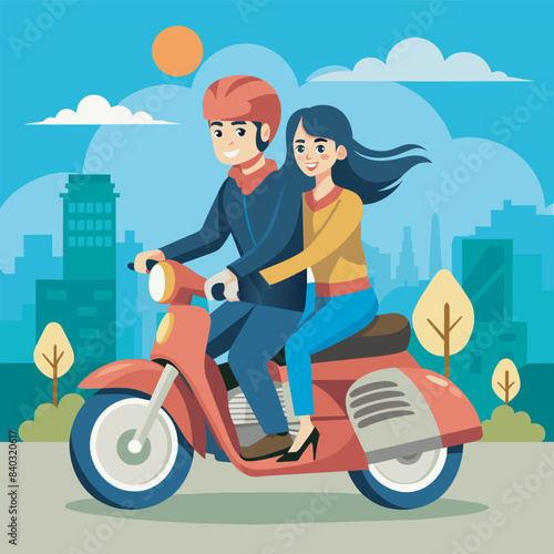 couple riding scooter vector illustration