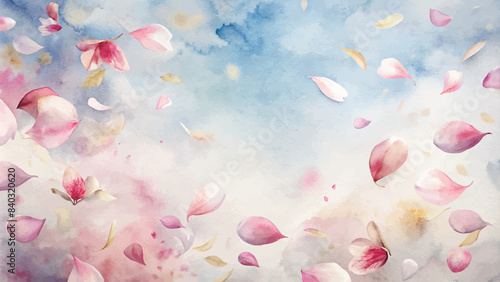 Watercolor background with scattered flower petals