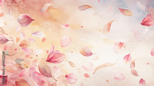 Watercolor background with scattered flower petals