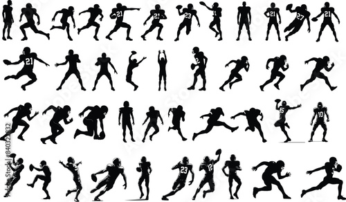 Dynamic American Football Player Silhouettes in Vector Format