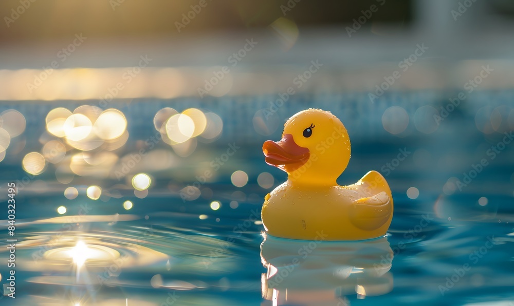 yellow rubber duck floating on water in the pool , Generative AI yellow rubber duck floating on water in the pool , Generative AI