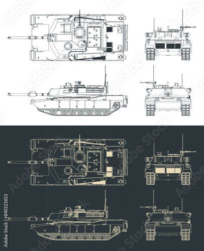 M1 Abrams tank blueprints illustrations