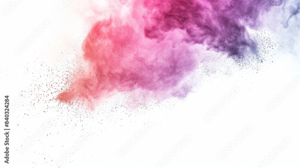 Obraz premium Colorful powder explosion on white background. Abstract pastel color dust particles splash.