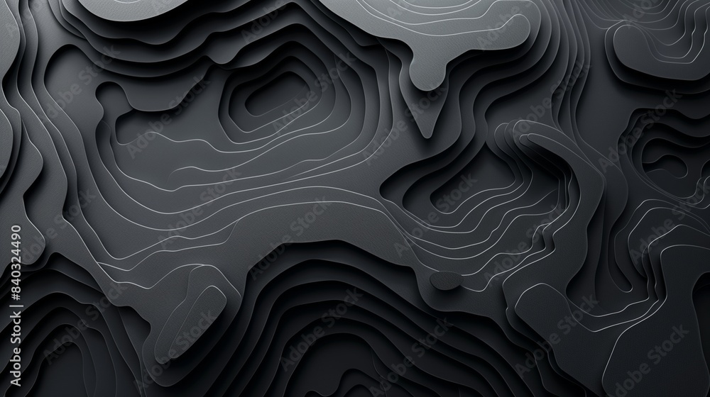 A paper cut 3D topographic background, black and gray gradient, dark colors. A paper cut 3D topographic background, black and gray gradient, dark colors.
