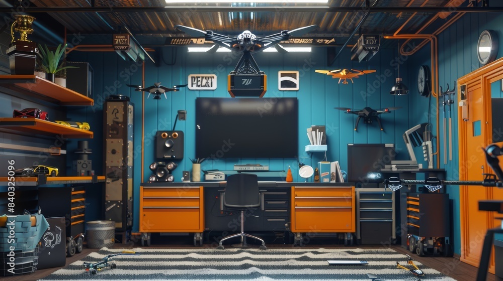 Champion's Lair Professional Drone Racer's Garage with Racing Drones Controllers and First Place Trophy Business Cards Champion's Lair Professional Drone Racer's Garage with Racing Drones Controllers and First Place Trophy Business Cards