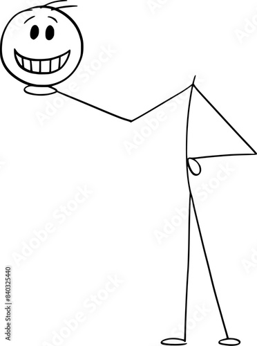 Person holding head, mental health problem, vector cartoon stick figure or character illustration.