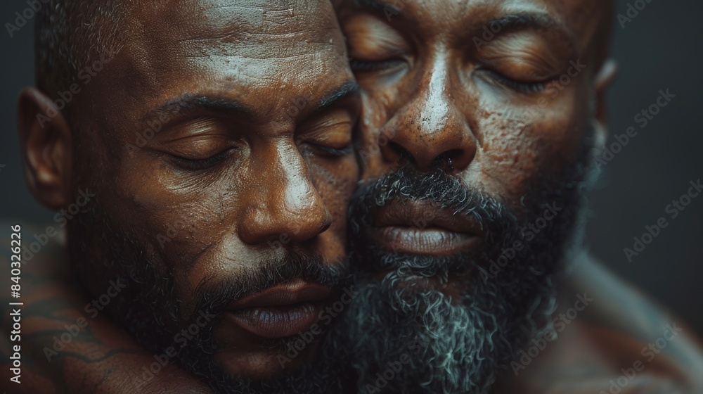 A Moment of Intimacy Between Two Men With Eyes Closed and White Painted Skin. Generative AI A Moment of Intimacy Between Two Men With Eyes Closed and White Painted Skin. Generative AI