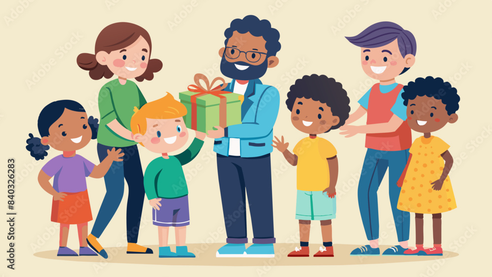 Celebrating Fatherhood With Diverse Kids , Diverse Kids Giving Gift to Father Celebrating Fatherhood With Diverse Kids , Diverse Kids Giving Gift to Father