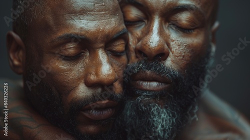 A Moment of Intimacy Between Two Men With Eyes Closed and White Painted Skin. Generative AI