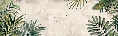 Tropical trees and leaves - 3d wallpaper - wallpaper mural- 3D illustration. AI generated illustration