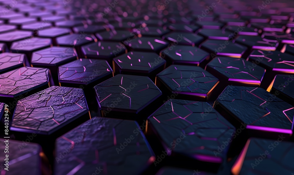 Make a hexagonal geometric desktop wallpaper that is purple and cyan with a black background, Generative AI Make a hexagonal geometric desktop wallpaper that is purple and cyan with a black background, Generative AI