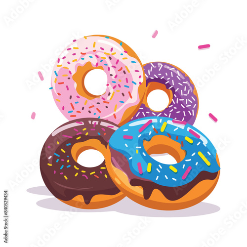 set of donut with sprinkles isolated vector on white background