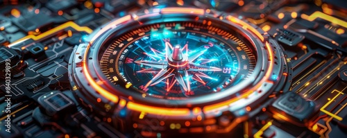 Wallpaper Mural A futuristic compass with neon lights and holographic displays on a high-tech background Torontodigital.ca