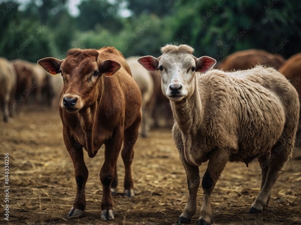 Two young cows standing side by side in a field Two young cows standing side by side in a field