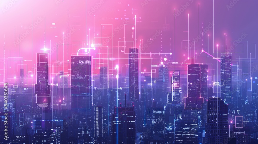 Futuristic cityscape with glowing technology elements, representing innovation and digital transformation in urban environments. Futuristic cityscape with glowing technology elements, representing innovation and digital transformation in urban environments.